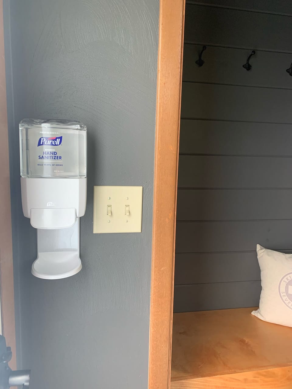 Hand sanitizer installed by front door