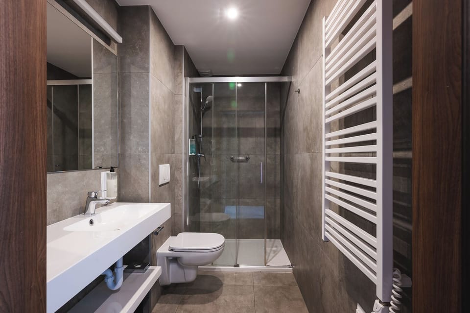 Shower, free toiletries, hair dryer, towels