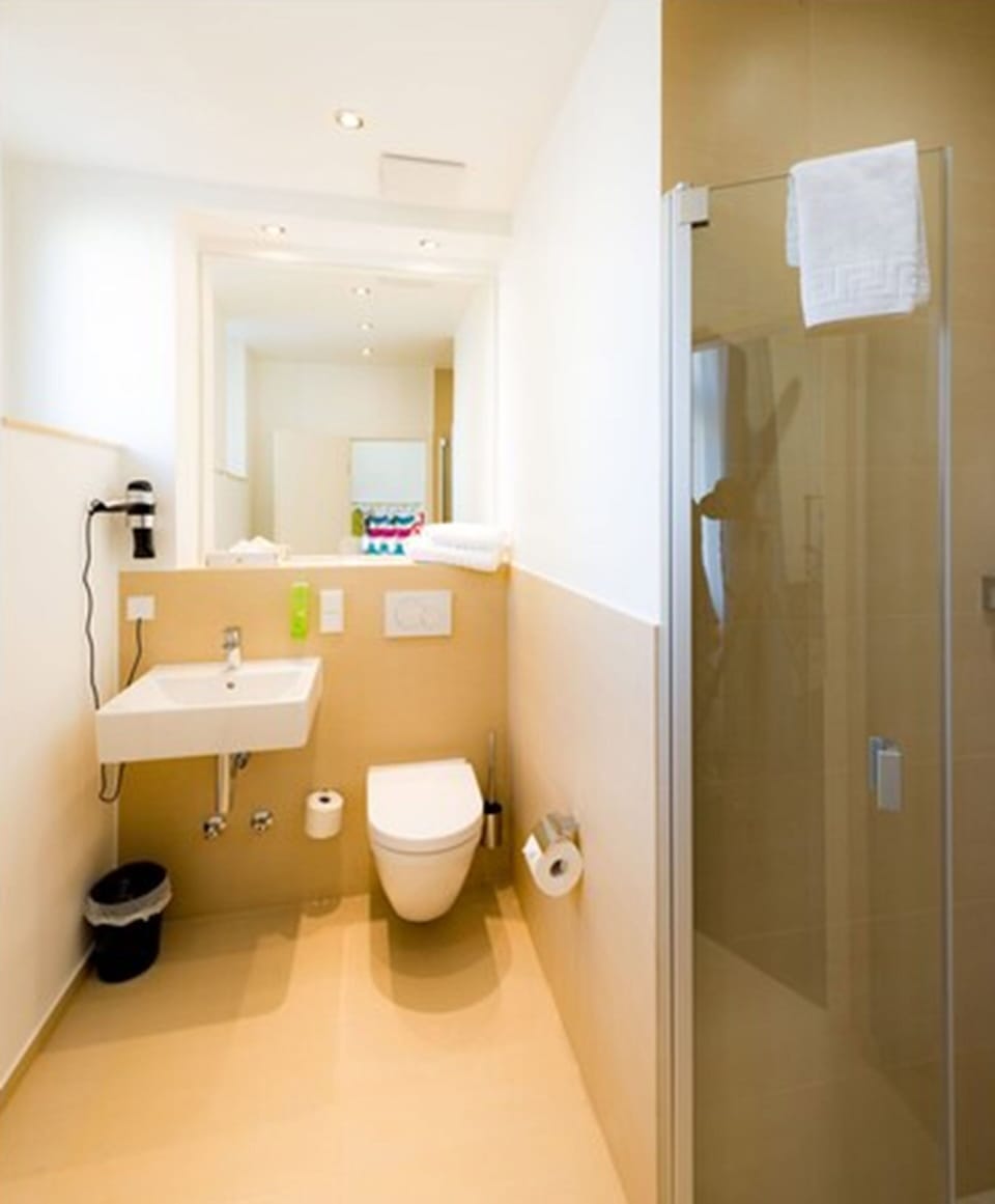 Shower, free toiletries, hair dryer, towels