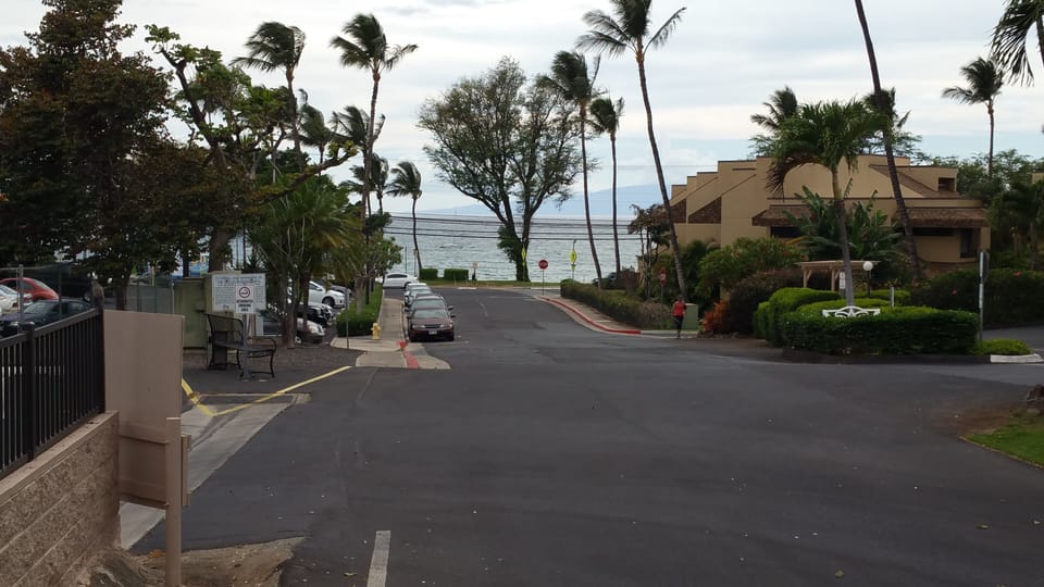 View from entrance of lower parking lot.