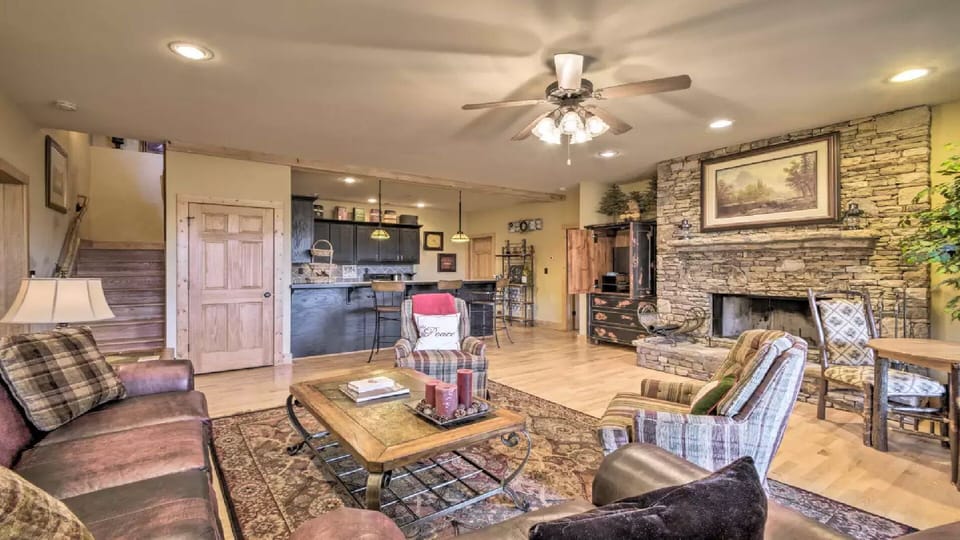 Downstairs Great Rm with Fireplace, Bar, Flat Screen TV. lower outside deck.