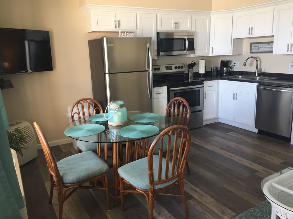 Unit includes large TV with cable.
