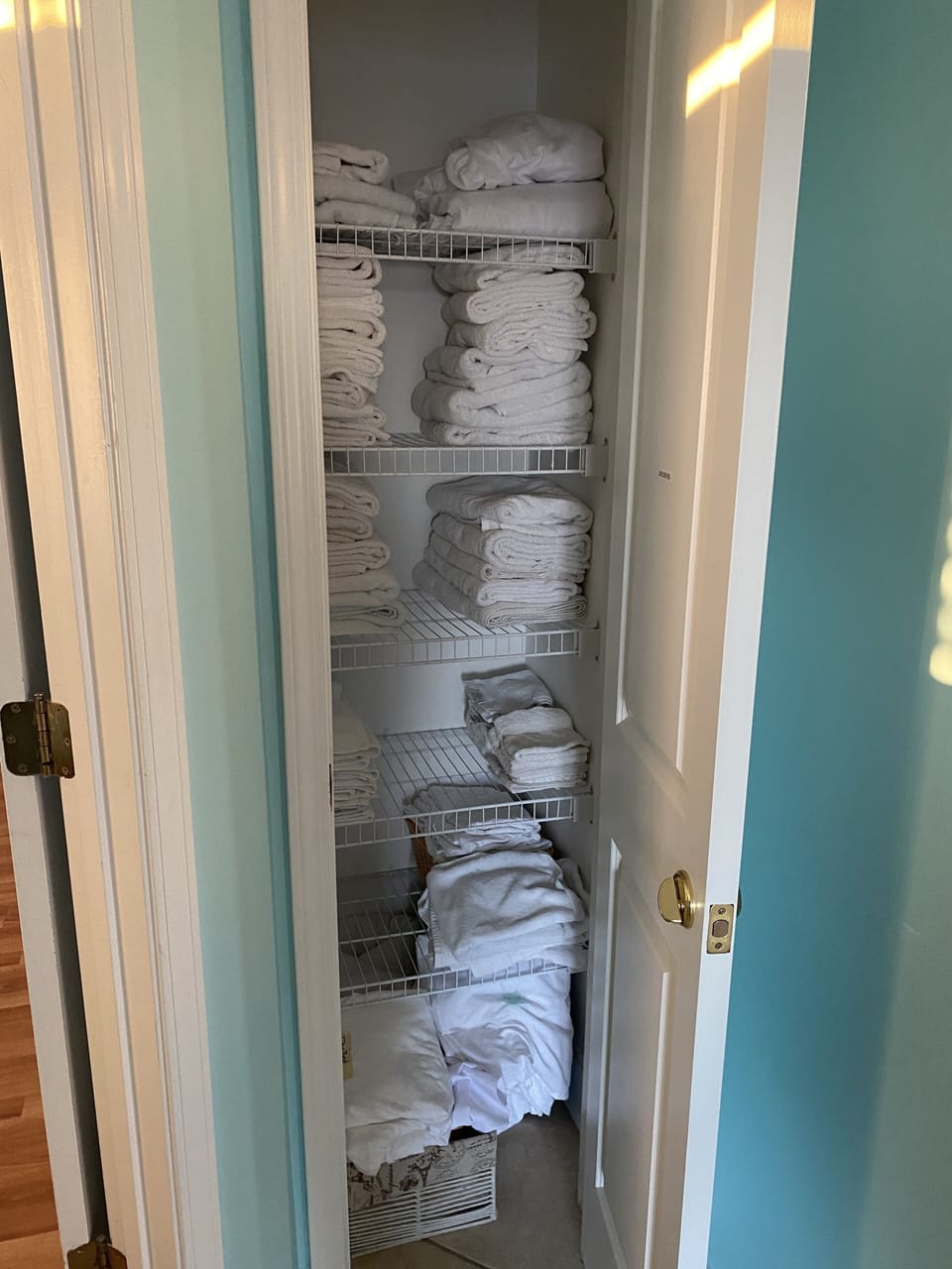 Linen closet stocked for your visit.