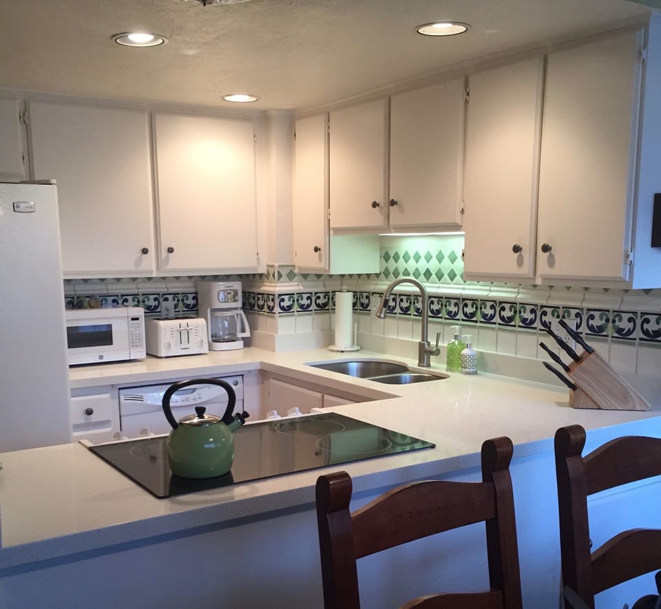 The kitchen is small but has everything you need!