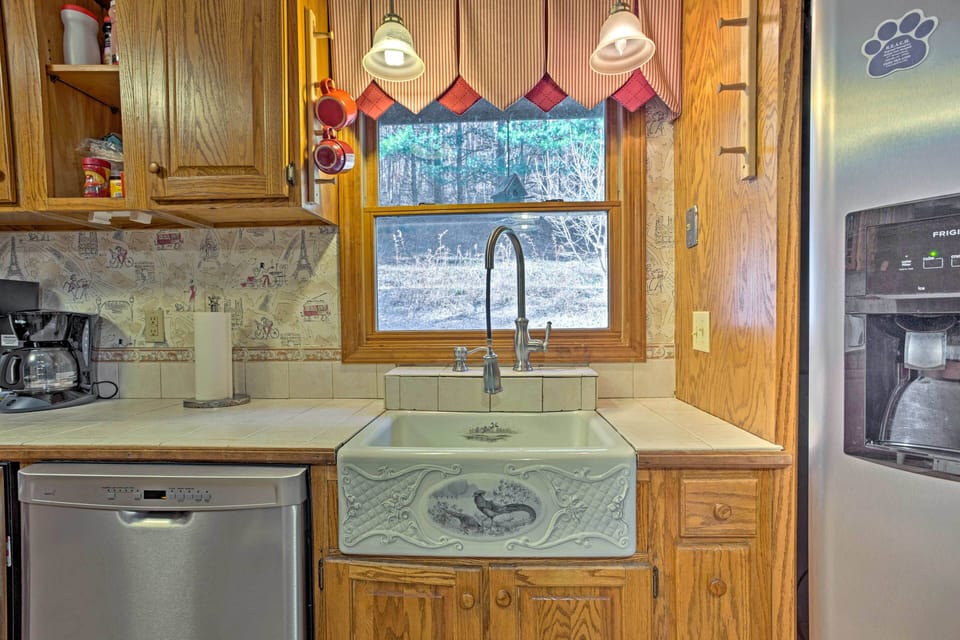 The space boasts stainless steel appliances.