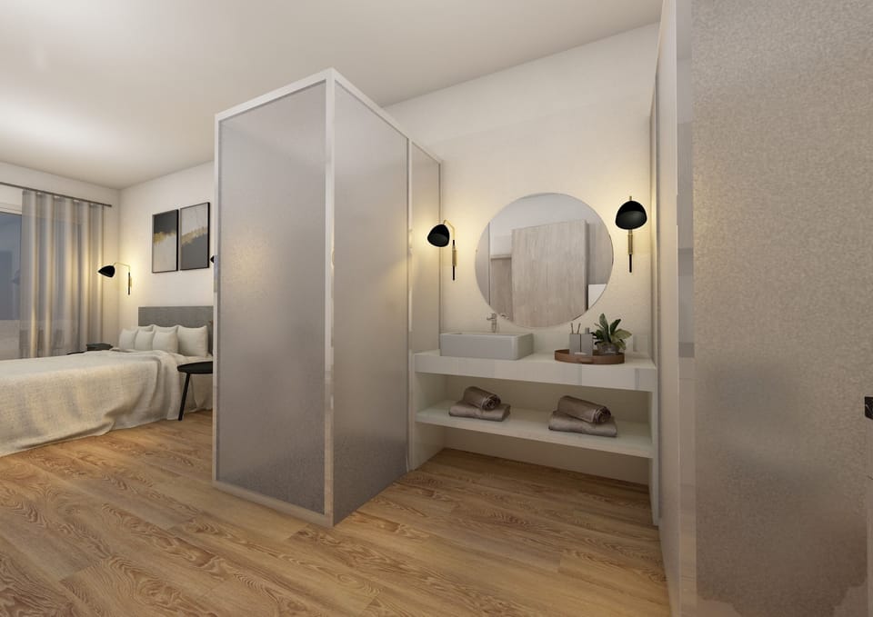 Exclusive Apartment, 1 King Bed, Non Smoking, Sea View | Bathroom | Shower, rainfall showerhead, designer toiletries, hair dryer