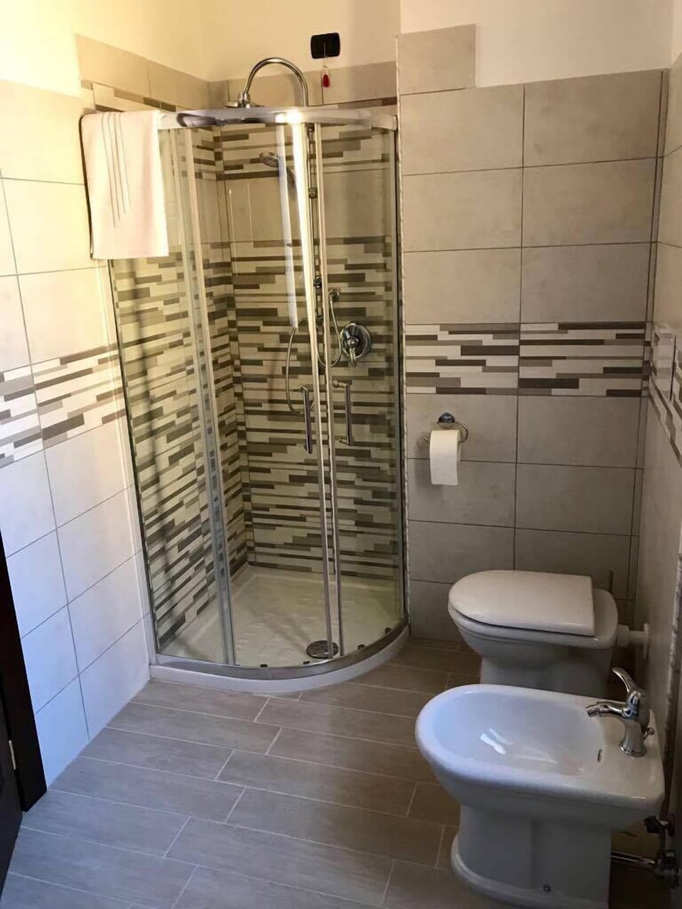 Shower, free toiletries, hair dryer, bidet