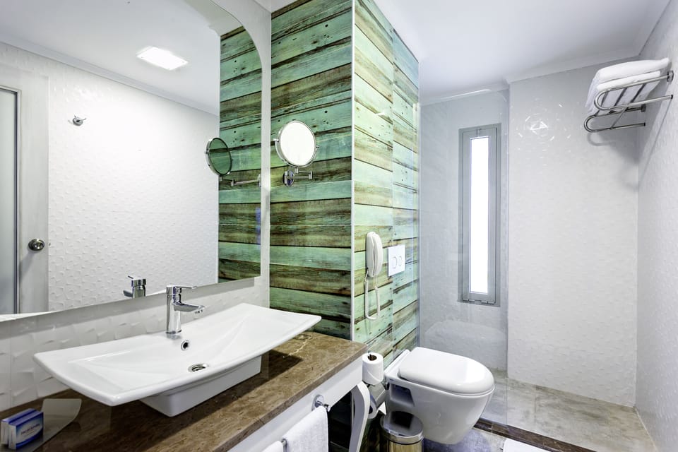 Shower, eco-friendly toiletries, hair dryer, slippers