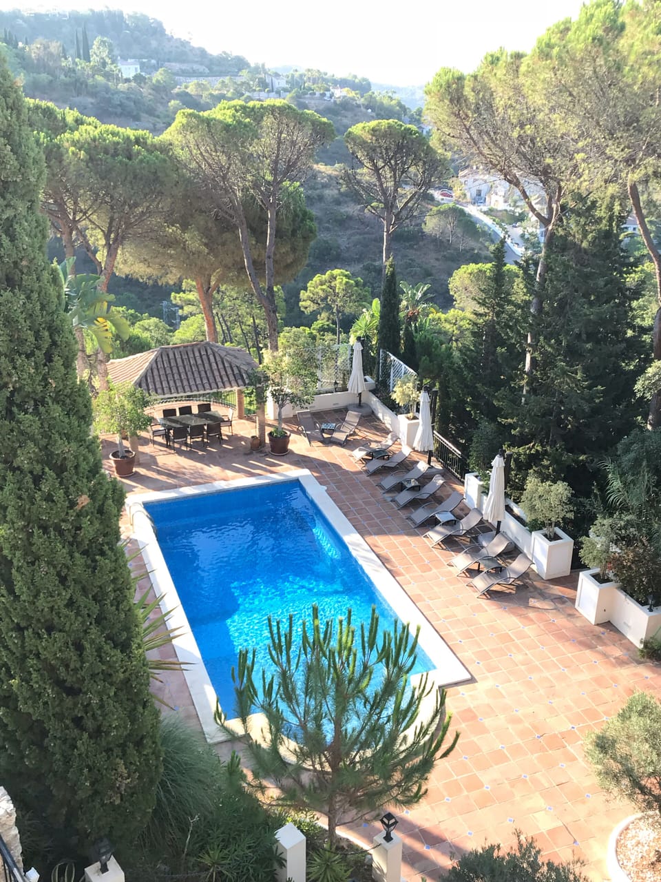 Heated Pool , area with sun beds for 20.  Jacuzzi, full kitchen and BBq.