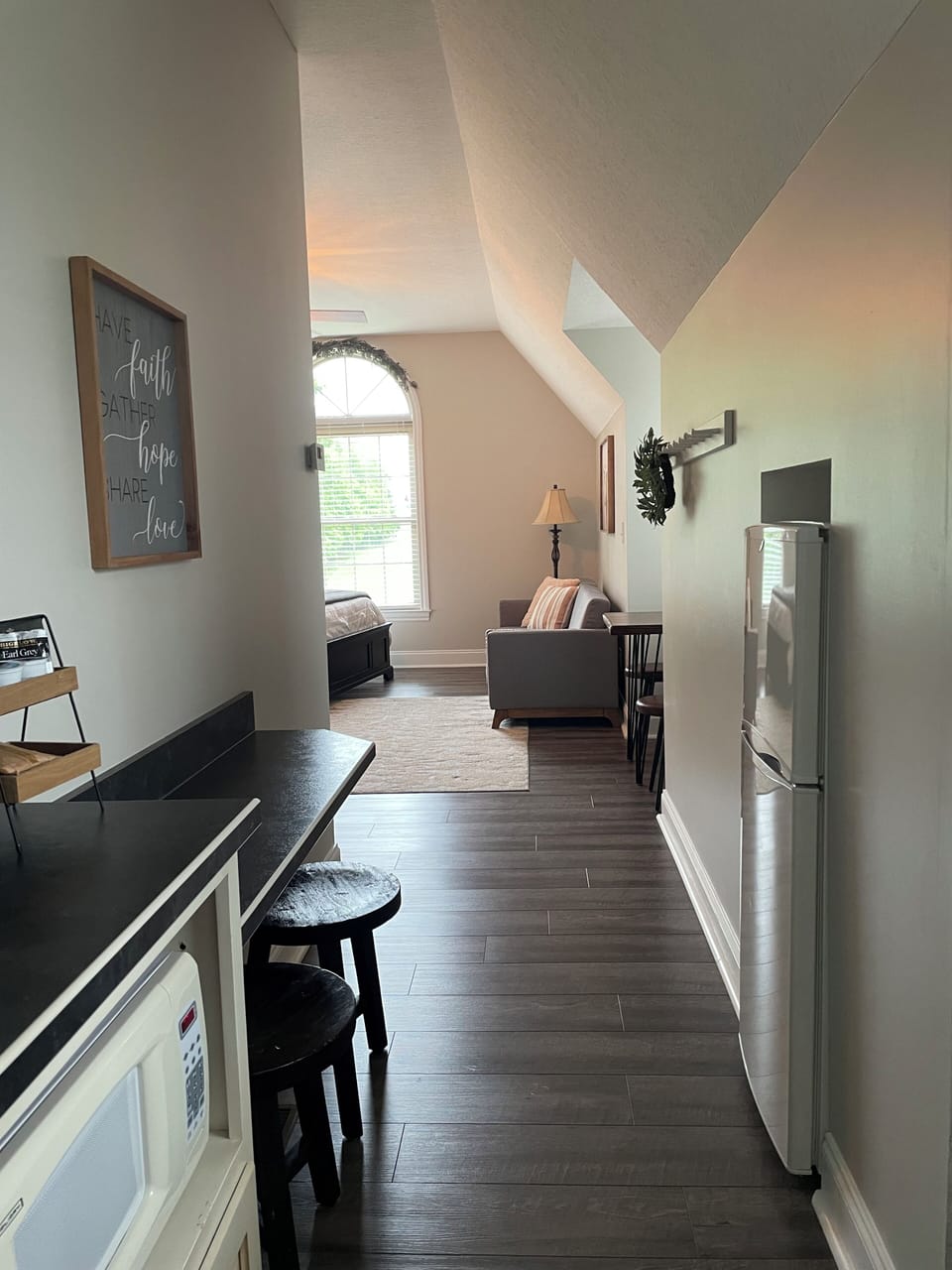 Enter through kitchen