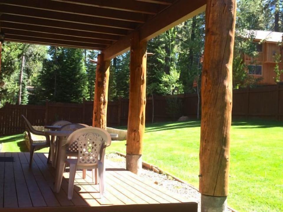 Lower Deck and Fenced Backyard