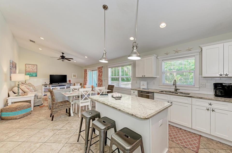 Kitchen island facing towards the living room