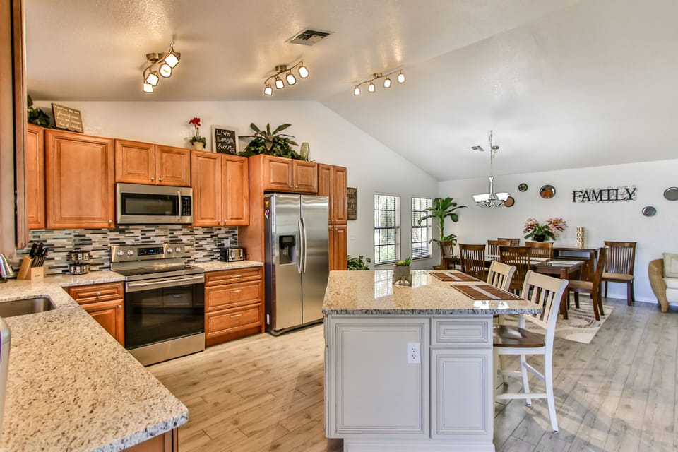 Large island in kitchen for entertaining.