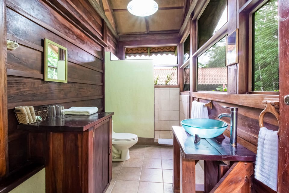Shower, free toiletries, towels