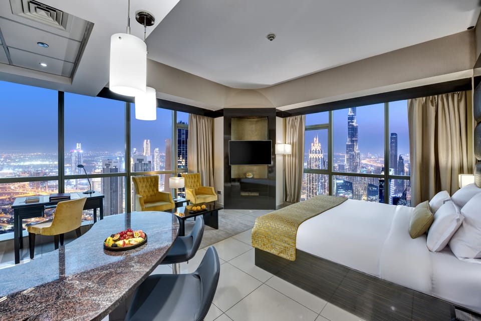 Superior Room (Burj Khalifa View) | In-room safe, desk, laptop workspace, blackout drapes