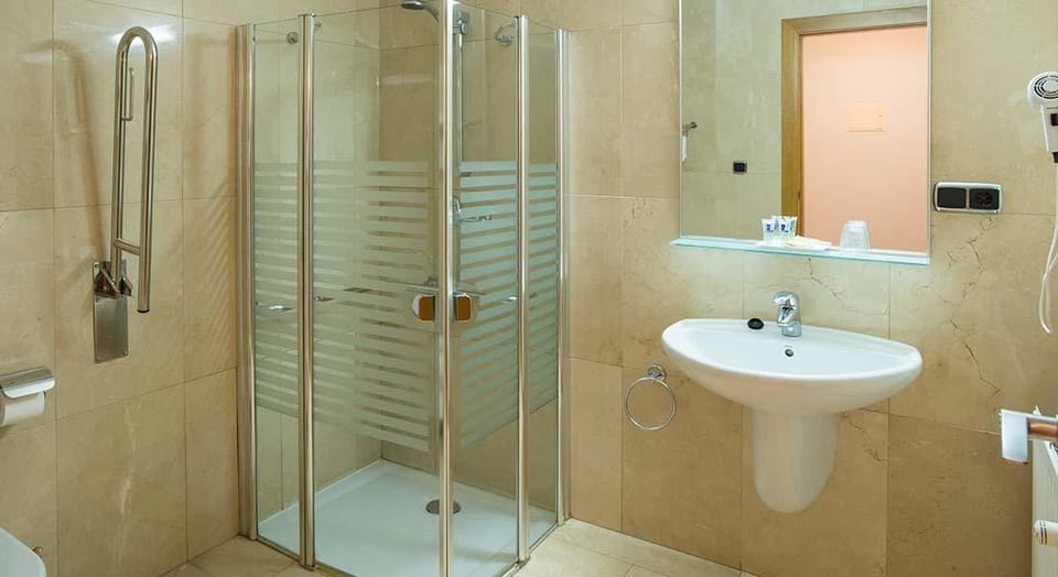 Free toiletries, hair dryer, bidet, towels