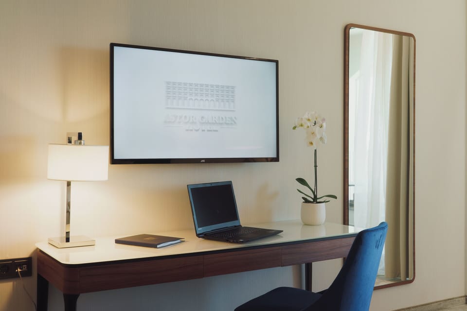 Deluxe Double Room, Sea View | Minibar, in-room safe, desk, laptop workspace