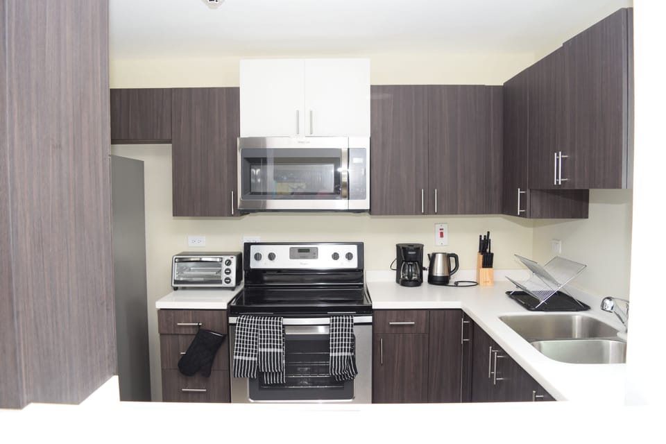 Luxury Apartment, 1 Bedroom, Pool Access, Pool View | Private kitchen | Full-size fridge, microwave, oven, stovetop