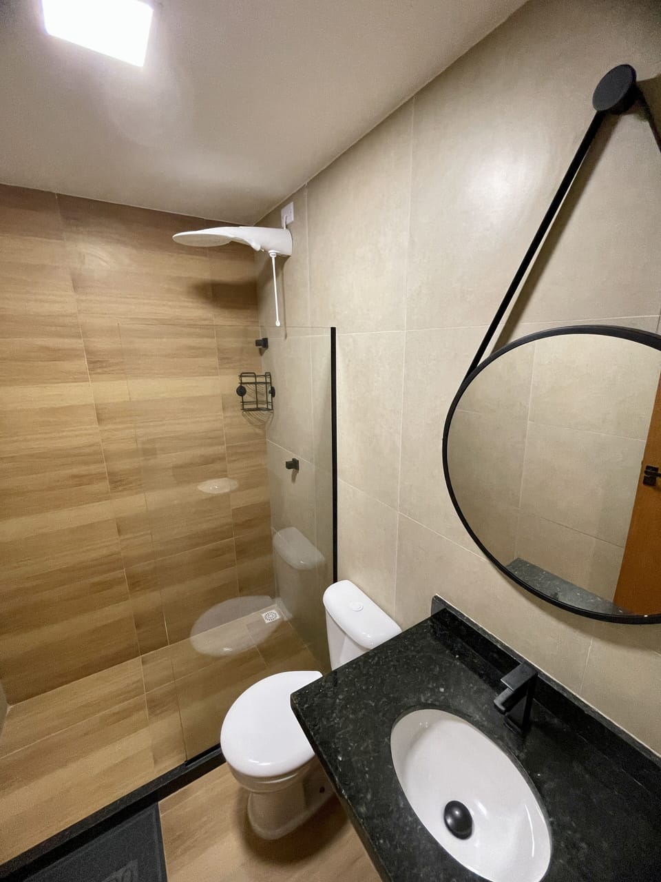 Shower, free toiletries, towels, soap