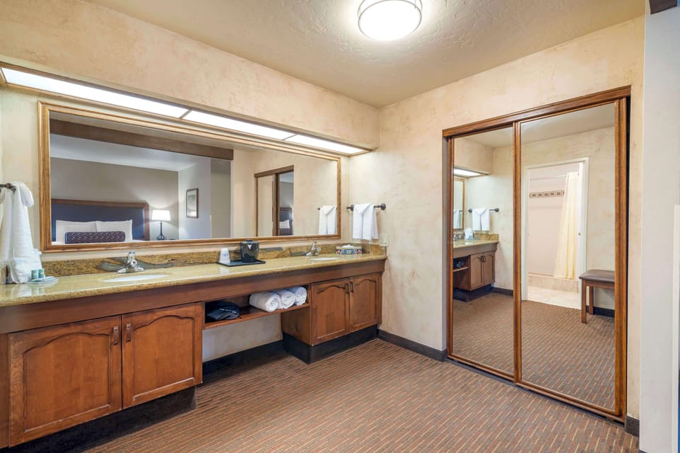 Standard Room, 1 King Bed, Refrigerator & Microwave, Poolside (with Sofabed) | Bathroom | Combined shower/tub, free toiletries, hair dryer, towels