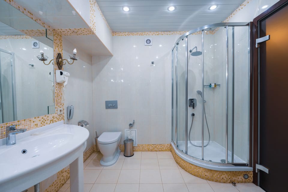 Suite | Bathroom | Shower, free toiletries, hair dryer, slippers