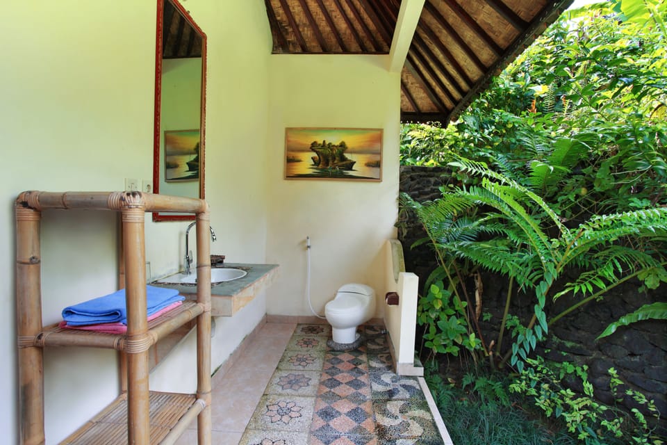 Shower, free toiletries, bidet, towels