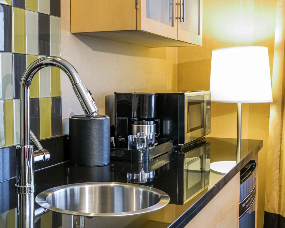 Fridge, microwave, coffee/tea maker