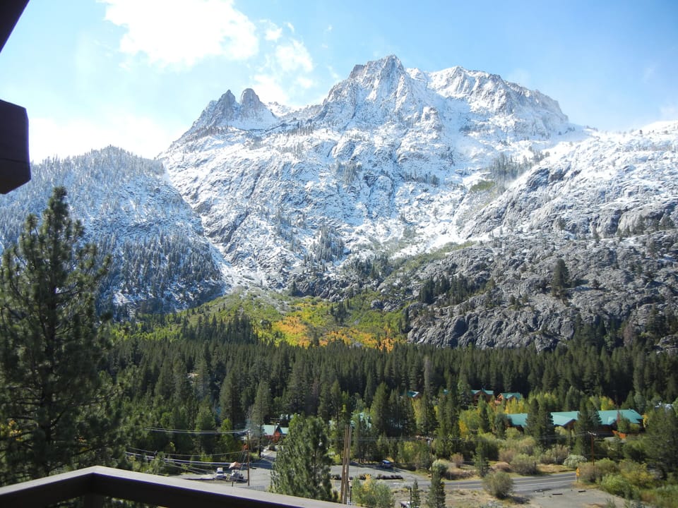 Early season snow with fall colors from deck.
