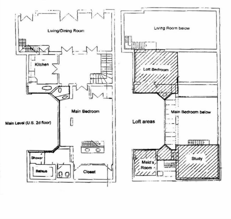 Floorplan showing main level on 2d floor (US) and loft areas