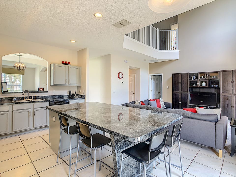 Large kitchen island for family dining.