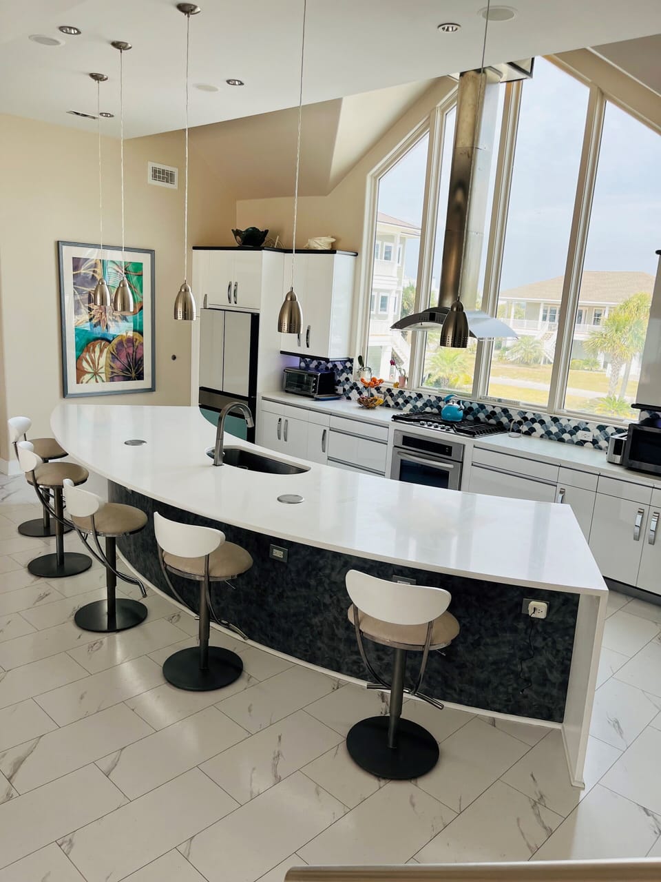 Chef's Kitchen w/15+ ft  island, 5 stools,  Cabinets updated 2024