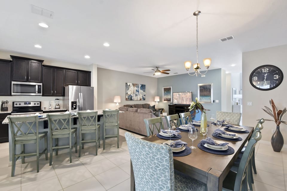 Dining, living, and kitchen view