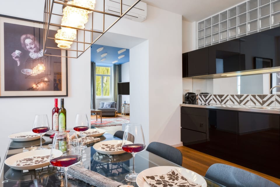 Deluxe Apartment, 1 Bedroom, River View (1st.floor) | Private kitchen | Full-size fridge, microwave, stovetop, espresso maker