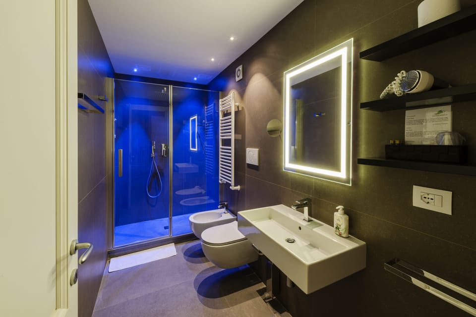 Junior Suite | Bathroom | Shower, rainfall showerhead, free toiletries, hair dryer