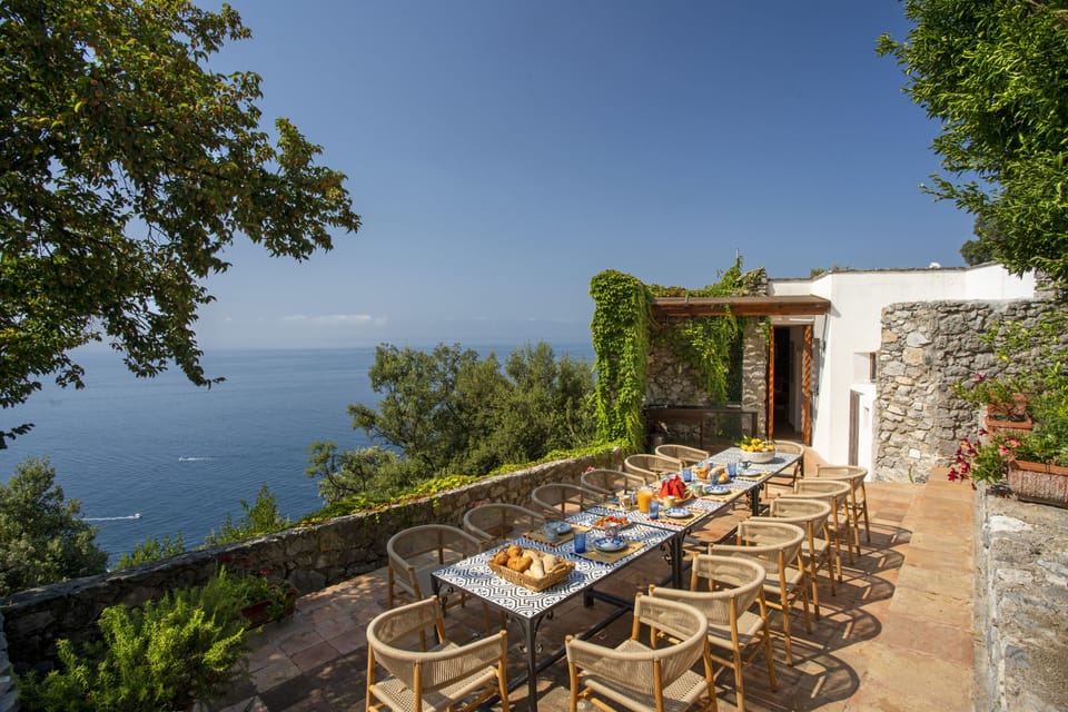Al fresco dining area on the east terrace, looking south east
