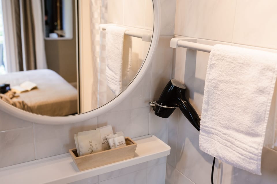 Hair dryer, bidet, towels