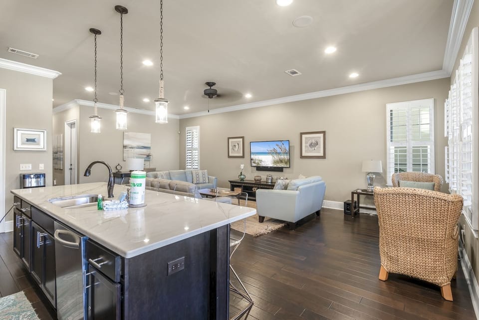 Kitchen Bar and Living Area