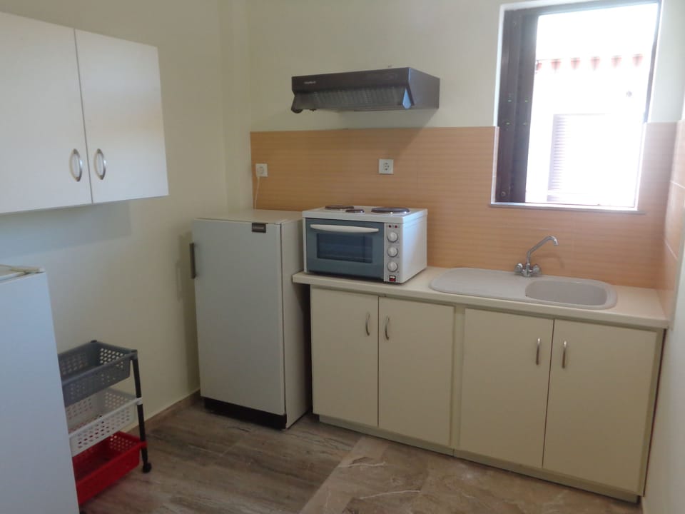 Apartment, 2 Bedrooms, Partial Sea View | Private kitchen | Full-size fridge, stovetop, electric kettle, cookware/dishes/utensils