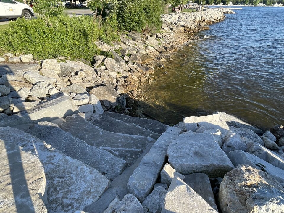 Stone step to lake fun (swim, kayak, or just relax and listen to waves)