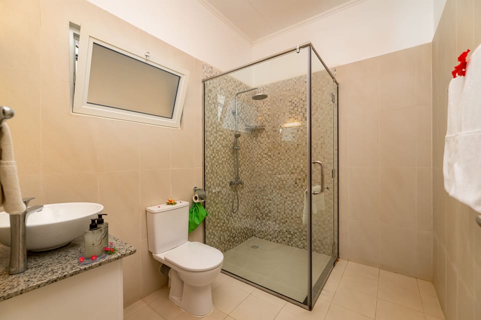 Shower, free toiletries, hair dryer (on request), towels