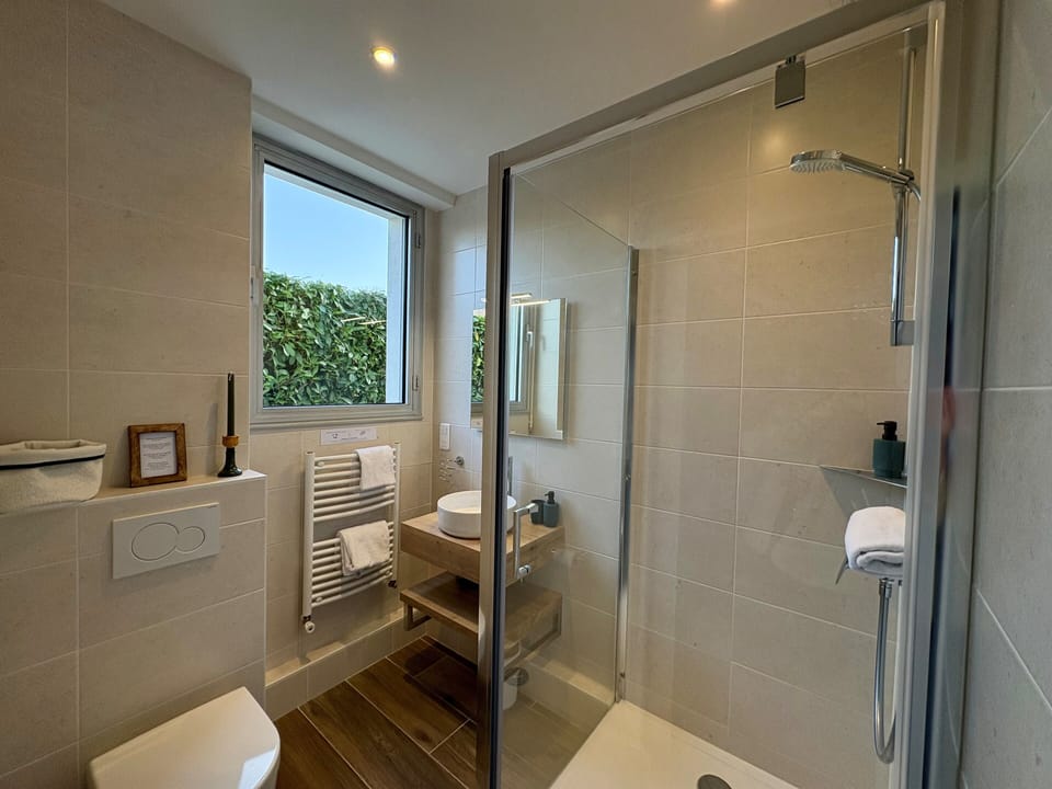 Chambre Superieure | Bathroom | Shower, free toiletries, hair dryer, towels