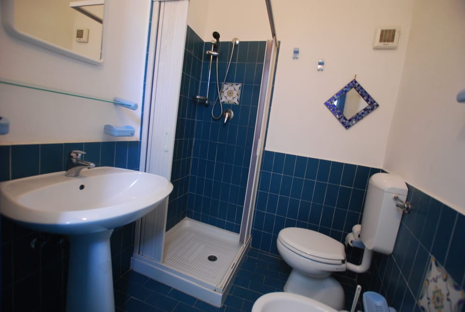 Studio | Bathroom | Shower, rainfall showerhead, shampoo