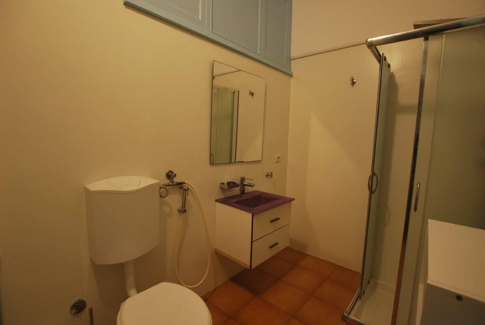 Studio | Bathroom | Shower, rainfall showerhead, shampoo