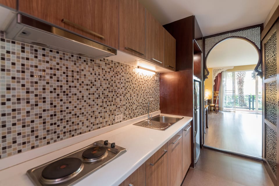 Full-size fridge, electric kettle, eco-friendly cleaning products