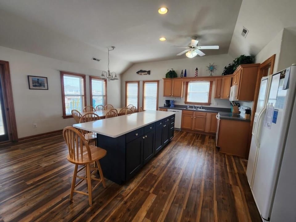 Kitchen with new island and new flooring