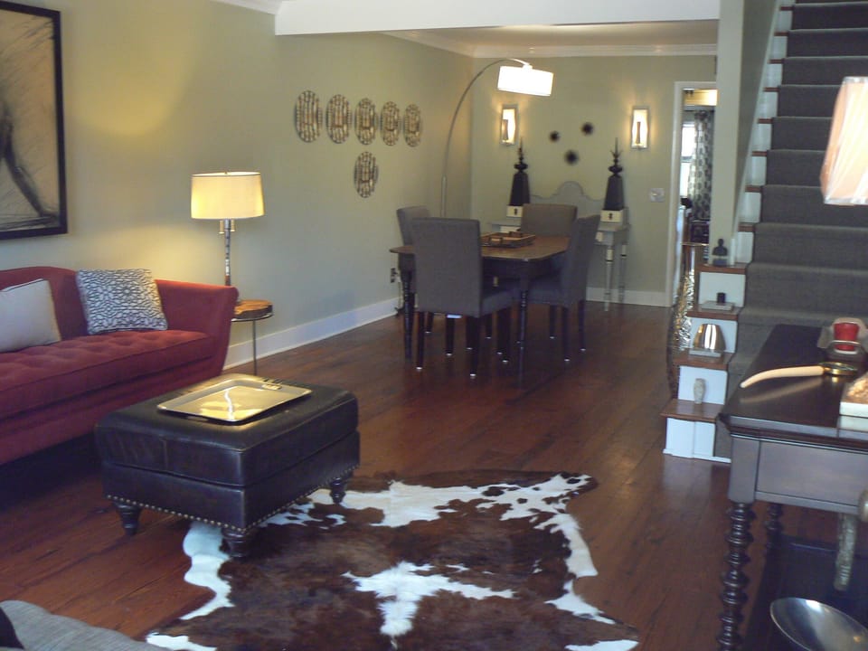 Front living room into dining area with server