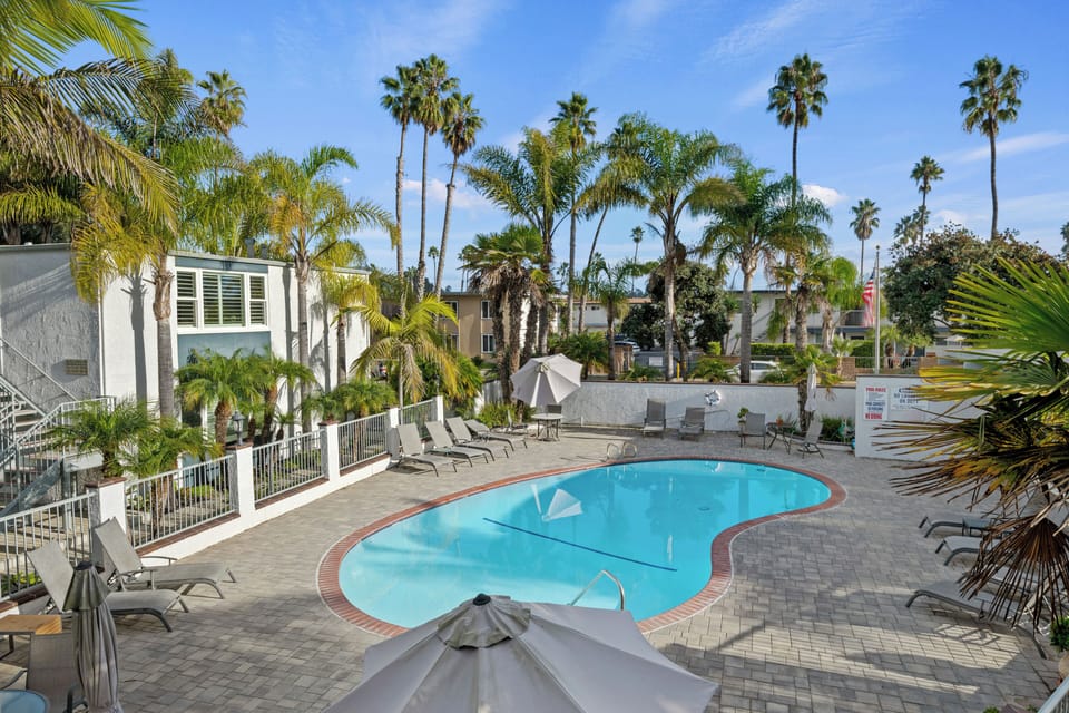 View of the pool from the balcony at our unit