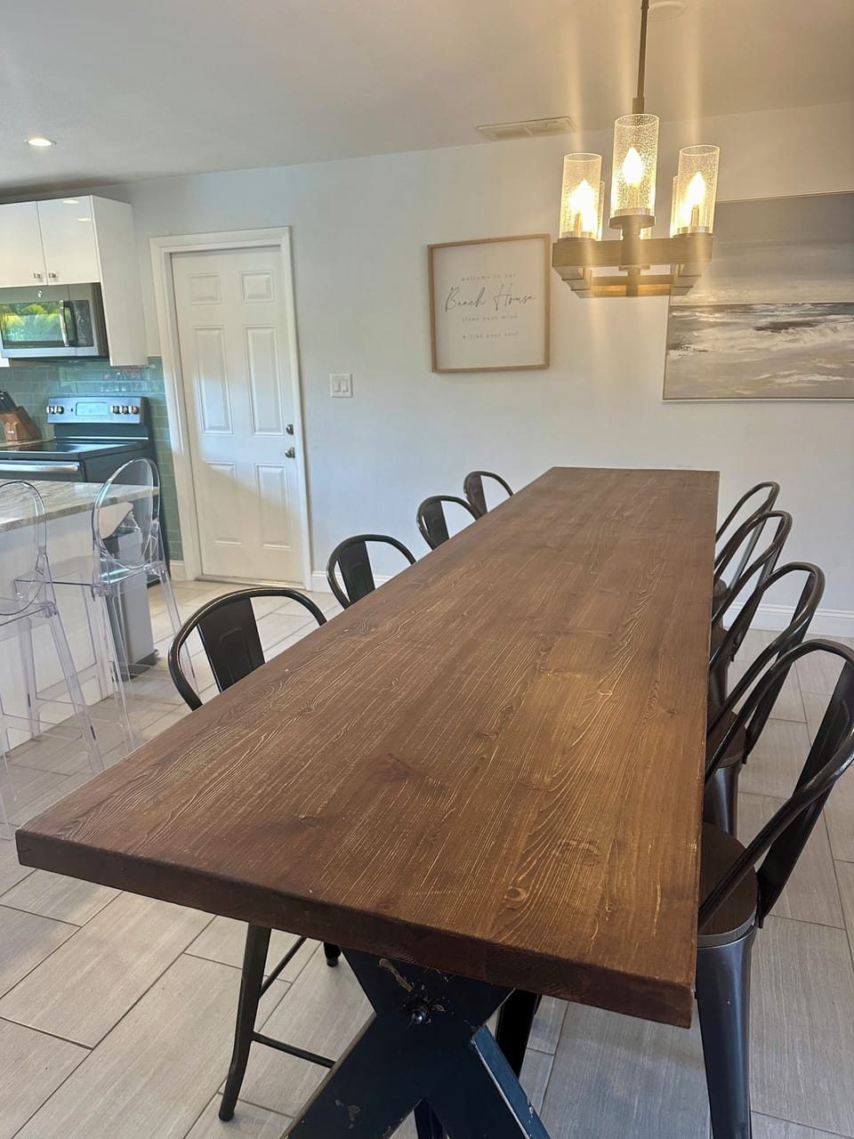 Dining table (bar height) seats 8