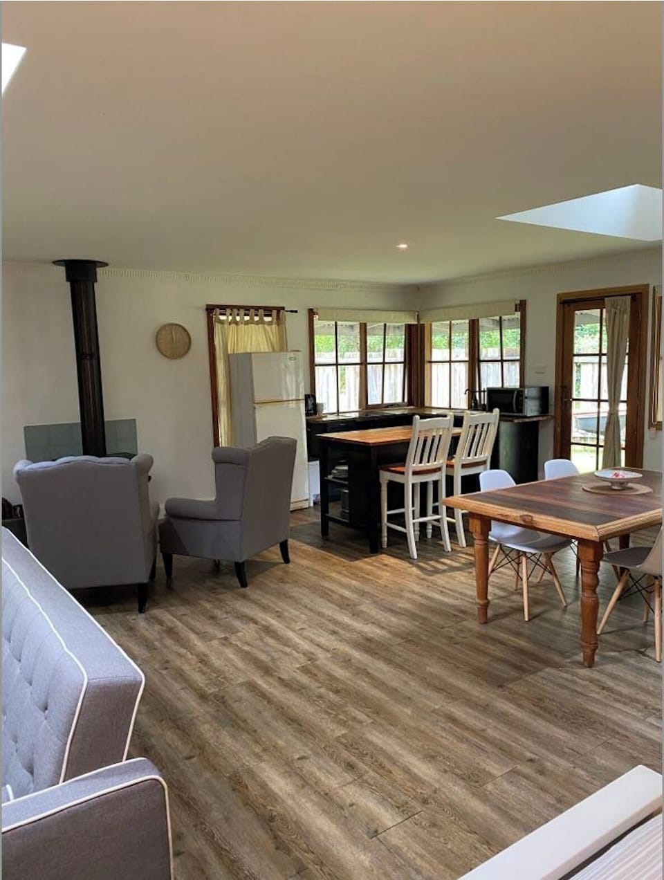 Cottage living area and kitchen.

