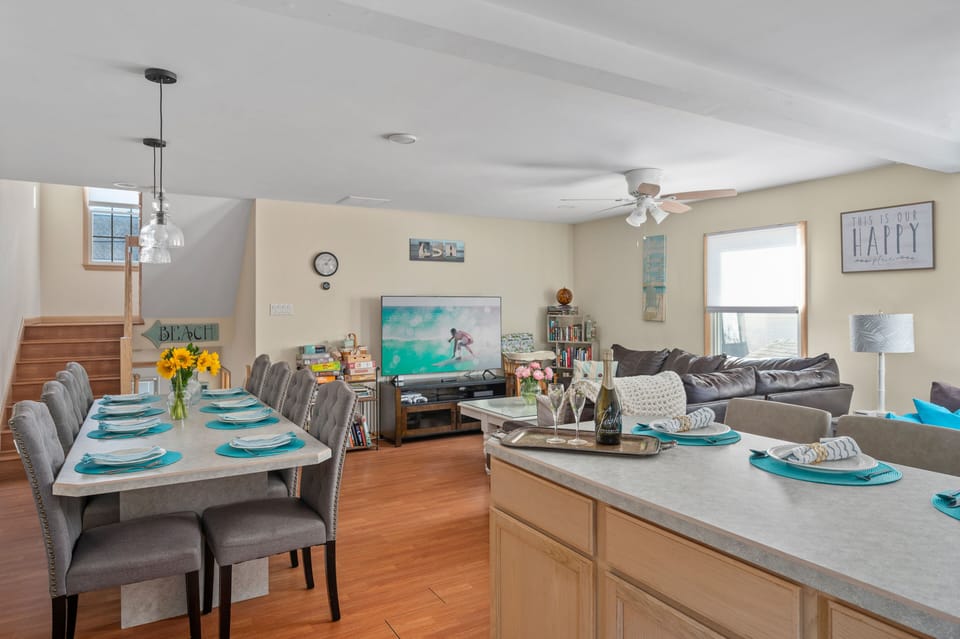 Open concept living and dining space.